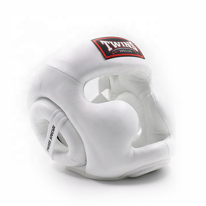 Twin Professional White Cowhide Leather Boxing Headgear Full Face Protective Training Helmet for Muay Thai K1 MMA - Product Image 3
