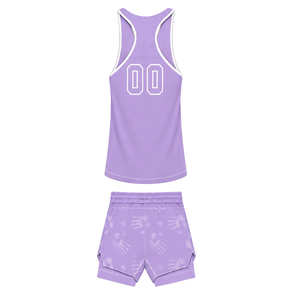 Lavender White <b>Swim</b> Set Sleeveless Racerback Tank <b>Top</b> with Matching Shorts Lightweight Quick Dry Training Performance Swimwear - Product Image 2
