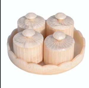 Handcrafted Natural Shell Spice Jar Set 4 Pieces With Lids Airtight <b>Storage</b> <b>Kitchen</b> Container Oriental Design - Product Image 1
