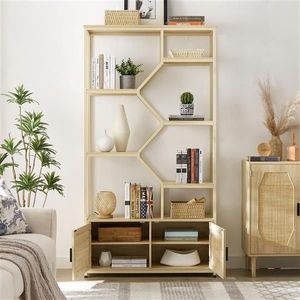 Natural <b>Rattan</b> 7-Tier Bookshelf 39.4 W X 13.8 D X 75.6 H <b>Bookcase</b> Storage Rack Cabinet for Living Room or Home Office - Product Image 3