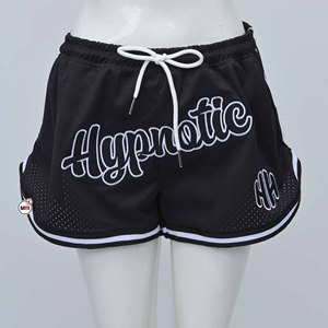 Jupe de sport noire en maille pour femme, taille élastique avec cordon de serrage, imprimé lettres brodées, respirante, style mini été, vente en gros - Product Image 1