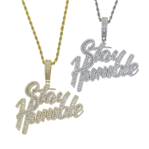 Mens Hip Hop Silver CZ Zircon Cursive Stay Humble Pendant Necklace <b>Iced</b> <b>Out</b> Script Letter Charm Bling <b>Chain</b> Moissanite Jewelry - Product Image 5