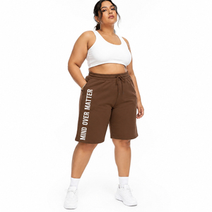 Wholesale Loose Fit <b>Knee</b> Length Shorts Plus Size Women's Drawstring Waist Shorts Polyester Spandex Shorts Ladies 3/4 Gym Shorts - Product Image 3