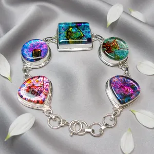 Pulsera de Plata de Ley 925 con Cristal Dicroico Hecho a Mano, Joyería Artística con Piedras Preciosas de Cristal Multicolor para Mujer - Product Image 3