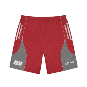 Shorts coupe-vent pour homme en polyester 120 GSM, bleu ciel et blanc, avec empiècements incurvés, impression par sublimation, logo personnalisé. - Product Image 2