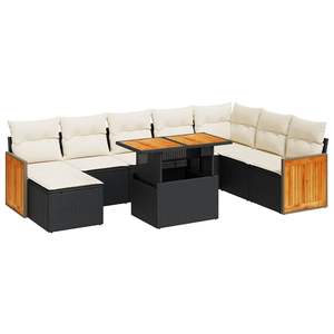 Conjunto de Sofá de Jardín de Ratán PE Negro con Patas Ajustables Grandes - Product Image 2