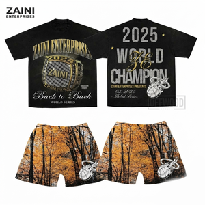 Conjunto de Camiseta y Pantalones Cortos de Poliéster 100% Tejido Premium de 280 GSM, con Bordado a Mano Personalizado y Patrón Sólido, Estilo Casual de Verano para Hombre - Product Image 1