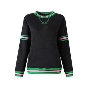 เสื้อสเวตเชิ้ตคอกลมปักลายเชนิลล์แบบกำหนดเอง ลวดลายพิมพ์แบบฟอกสี ขอบแขนและชายเสื้อแบบริบ มีกระเป๋าแบบจิงโจ้ ลายบล็อกสีและลายทาง - Product Image 1