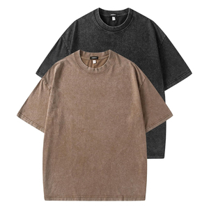 Camiseta de Algodón de Color Sólido Extra Grande para Hombre, Manga Corta, Cuello Redondo, Informal, Lisa, Tejida, Marrón, Negra - Product Image 1