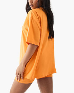 Top Trending Oversized Women's Crew Neck T-<b>Shirt</b> Orange Short Sleeve Loose Fit 100% Cotton Jersey <b>Flame</b> Logo Print Spring Summer - Product Image 5