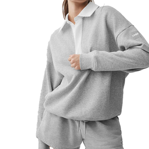 Ensemble personnalisé de pull Henley à manches longues et short en molleton pour femme, ensemble 2 pièces en coton et polyester, ensemble de détente personnalisé de qualité supérieure OEM - Product Image 2