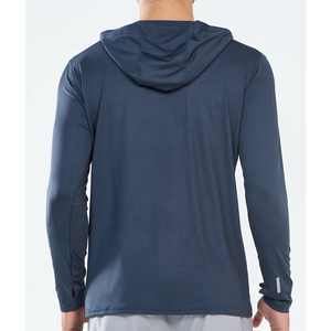 Camiseta Deportiva con Capucha de Manga Larga Azul Marino para Hombre, Absorbe la Humedad, Ajustada, Color Sólido, para Todas las Temporadas - Product Image 2