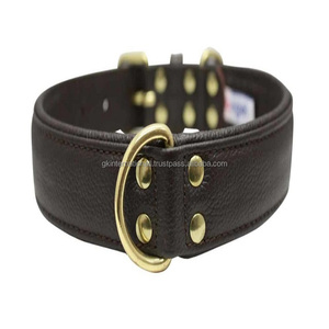 Collier de chien en cuir véritable avec logo personnalisé de luxe personnalisé OEM avec double anneau en D et boucle ardillon à rouleau en laiton massif toutes les tailles - Product Image 3