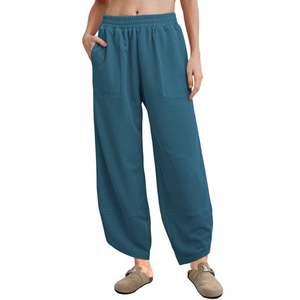 Women's Baggy Wide Leg Loose Fit <b>Harem</b> Pants Casual Elastic Waisted Palazzo Pants with Pockets Custom OEM Direct Factory Sale - Product Image 2