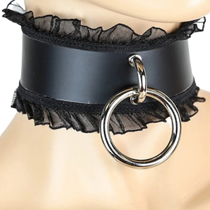 Collar Gargantilla de Cuero PU Negro con Volantes y Anillo Metálico, Estilo Neo Gótico para Fiestas de Mujer - Product Image 5