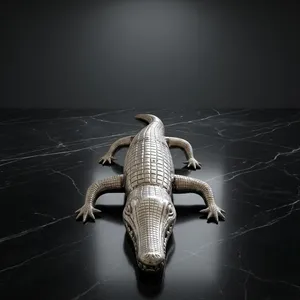 Sculpture de crocodile en métal faite à la main, figurine animale contemporaine, décoration de table, ornement de salon - Product Image 4