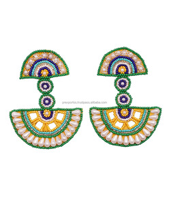 ต่างหูห้อยทรงเรขาคณิตหลากสีสไตล์โบฮีเมียนสำหรับทุกเพศ ประดับด้วยลูกปัดเม็ดเล็ก ลายดอกไม้ ตกแต่งด้วยมุกเทียม ของขวัญแฟชั่น - Product Image 2