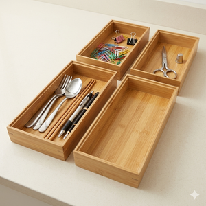 Premium Bamboo Kitchen <b>Drawer</b> Organizer <b>Storage</b> <b>Box</b> Multi Compartment Cutlery Tray Wooden Divider for Home Cabinet - Product Image 3