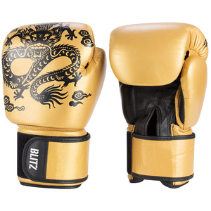 Gants de boxe unisexes en cuir bleu respirant avec impression de dragon doré pour fermeture, logo personnalisé, équipement d'entraînement pour adultes - Product Image 2