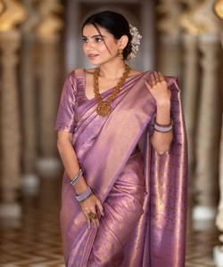 Purple Silk Saree Traditional Indian Wedding Wear <b>Floor</b>-Length Regular Fit Women's Sari Wrinkle Free All Seasons - Product Image 3