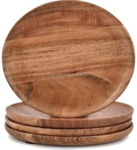 Meilleures ventes : Assiettes rondes en bois massif d'acacia, ensembles d'assiettes japonaises en bois, plats décoratifs, plateaux de fête - Product Image 4