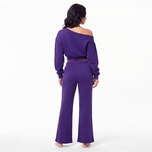 Ensemble deux pièces personnalisable en molleton de coton : crop top à épaules tombantes et pantalon jogger évasé à jambes larges - Product Image 3