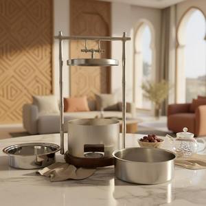 Luxury Arabic Round Glass Chafing Dish Silver and Gold Dual Tone <b>Soup</b> Warmer Dubai Ramadan Buffet Server Single Unit - Product Image 3