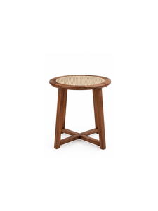 Table basse ronde moderne en teck massif avec plateau en rotin, design minimaliste, meubles de salon faits à la main - Product Image 2
