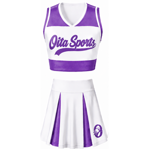 Ensemble d'uniforme de cheerleading sublimé blanc et violet sans manches, haut et jupe pour équipe sportive, tenue de performance, entraînement et compétition - Product Image 1