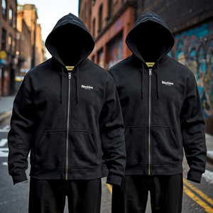 Sudadera con capucha negra con cremallera completa para hombre, talla grande, estilo casual, oversize, streetwear, OEM - Product Image 3