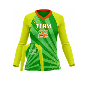 เสื้อวอลเลย์บอลแขนยาวสีเหลืองน้ำเงินสำหรับเยาวชน คอวี ระบายเหงื่อได้ดี แบบซับลิเมชั่น สำหรับทีม - Product Image 6