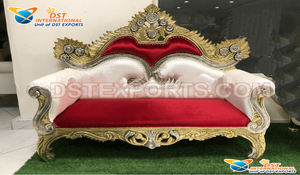 Loveseat de asiento bajo tradicional para novia, sofá dorado de estilo de hoja para boda, escenario de Cachemira, asiento de amor de escenario de boda - Product Image 6