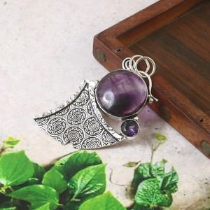 Pendentif en améthyste naturelle, argent sterling 925, bijoux en pierres précieuses faits à la main pour femmes, style vintage, cadeau - Product Image 5
