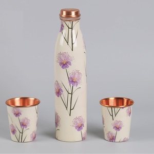 Ensemble de bouteilles d'eau en cuivre avec motif floral oriental, vaisselle portable pour usage domestique - Product Image 4