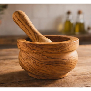 Handmade Olive Wood Mortar and Pestle Set Natural Kitchen Tool for Crushing Spices <b>Herbs</b> and Garlic Unique <b>Grinder</b> and Smasher - Product Image 3