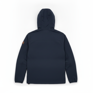 Men's Navy Hooded <b>Waterproof</b> PU <b>Jacket</b> Casual Autumn Zipper Closure Solid Color Front Logo Design - Product Image 2