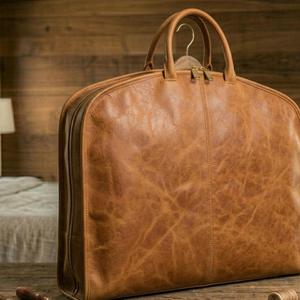 Porte-costume portable multifonction en cuir de vachette souple, véritable cuir, robuste, luxueux, classique, avec boucle et fermeture éclair - Product Image 1