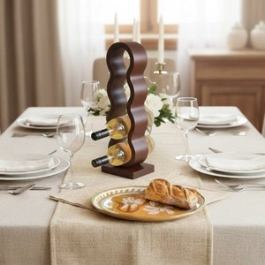 Estante de vino de madera premium para mesa, moderno soporte de almacenamiento para botellas de vino, expositor de encimera para el hogar, cocina o bar, hecho en Vietnam. - Product Image 3