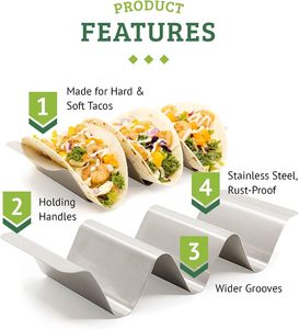 Vente en gros Porte-tacos en acier inoxydable durable Passe au lave-vaisselle Peut contenir 4 tacos Cuisine Assiette Plateau - Product Image 2