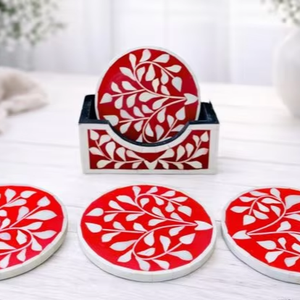 Posavasos Artesanal con Incrustaciones de Hueso, Estilo Bohemio, Cuadrado, Ecológico, Ligero, Diseñado para Colocar con Estilo en Tazas y Vasos, Clásico - Product Image 1