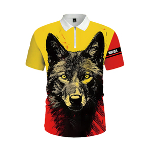 Camiseta Polo para Hombre con Estampado de Lobo 3D |   Camiseta con Cierre y Gráfico Sublimado en Amarillo y Rojo |   Camiseta Deportiva Informal de Manga Corta Personalizada y Transpirable - Product Image 3