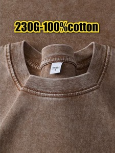 เสื้อยืดโอเวอร์ไซส์สไตล์วินเทจ คอโอ ทรงลำลอง ผ้าฝ้าย 100% ล้างสีแบบแอซิดวอช สำหรับผู้ชาย สไตล์ฮิปฮอป สตรีทแวร์ ใส่ได้ในฤดูร้อน - Product Image 5