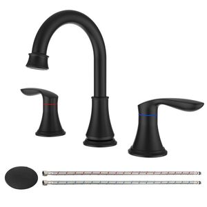 Rubinetto per lavabo a 2 maniglie, nero opaco, con attacco a 8 pollici, a 3 fori, con beccuccio girevole a 360 gradi, per lavabo da bagno, rubinetto da 8 pollici - Product Image 1