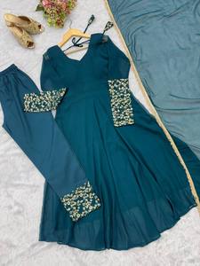 New Launching Women Georgette With Sequence Embroidery Work Anarkali Gown - Product Image 4