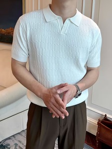 เสื้อยืดถักผู้ชาย ลายแจ็คการ์ด แขนสั้น สวมใส่สบาย ระบายอากาศได้ดี น้ำหนักเบา เหมาะสำหรับฤดูร้อน ผู้ผลิต OEM - Product Image 4