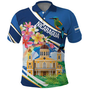 เสื้อโปโลทีมชาตินิการากัว แขนสั้น สีน้ำเงิน พิมพ์ลายแบบซับลิเมชั่น ระบายอากาศได้ดี สวมใส่สบาย ผลิตจากผ้าโพลีเอสเตอร์ 100% - Product Image 3