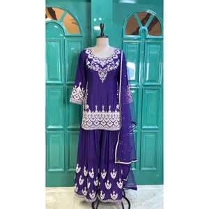 Conjunto de ropa de fiesta para mujer de diseñador con hermoso Top Plazzo y Dupatta - Product Image 2