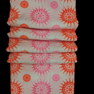 Factory Direct Premium Cotton Eyelet Embroidered Fabric – Vibrant Pink & Orange Floral Mandala Design on White Base for Dresses - Product Image 1