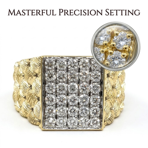 18K Yellow Gold Natural Diamond Men Chunky Ring Rectangle <b>Cluster</b> Pave Setting Wedding Band Engagement Gift for Him Fine Jewelry - Product Image 2
