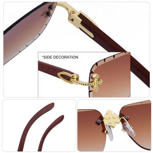Luxurious Rimless Rectangle Cat Eye <b>Sunglasses</b> Gold Moissanite Crystal X Accents Anti-Reflective Lenses Unisex UV400 Protection - Product Image 3